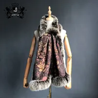 Pashmina de lana para mujer, chal de seda de Cachemira auténtica, chal de piel de zorro real, invierno cálido