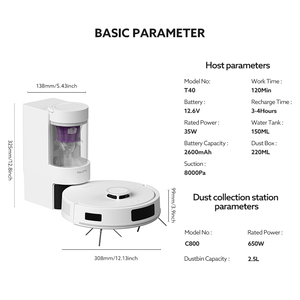Robot Aspirador T40-C800 con Eliminación Automática de Suciedad y Control por Aplicación para Barrer y Limpiar - Product Image 2