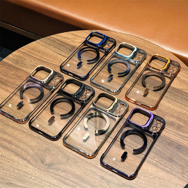Electroplated Frameless Magnetic Camera Holder Stand Cover Shell for iPhone Apple 17 Air 16 15 14 13 Pro Max Phone Case