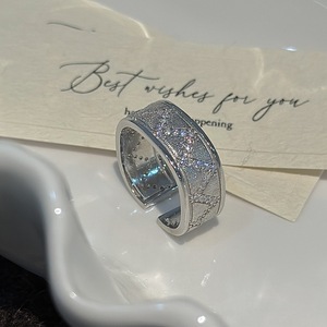 S925 Pure Silver Brushed Diamond <b>Ring</b> Simple Vintage Geometric <b>Open</b> Design Gold Plated Fashion <b>Ring</b> with Inlay Setting - Product Image 5