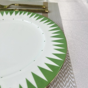 Ensemble d'assiettes en porcelaine fine du fabricant professionnel ensembles de vaisselle de style moderne géométrique vert à bords dorés - Product Image 4
