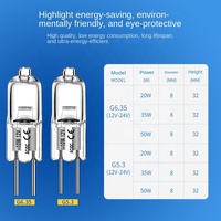 Bombilla Halógena G6.35 12V 20W/35W/50W 2800K, Luz de Cristal para Proyector y Lámpara sin Sombra, 1500 Horas de Larga Duración