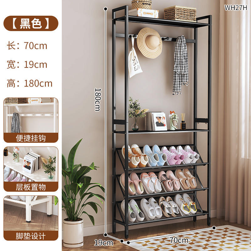 ราวแขวนเสื้อโค้ทแบบสองราวสำหรับทางเดิน ความยาว 70 ซม. (สีดำ) พร้อมตะขอ 4 ตัว