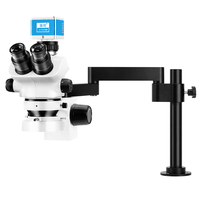 Binocular Stereo Zoom Microscope 3.5X-50X Universal Swivel Arm 180mm Working Distance Ultra-Thin Ring Light for SMT Soldering