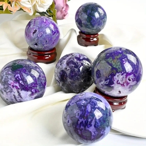หินมอสอาเกตสีม่วงขัดเงาธรรมชาติสำหรับงานฝีมือ ของขวัญ หรือฮวงจุ้ย ขายส่ง - Product Image 2