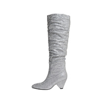 Nouvelles Bottes Hautes Femme 2026 à Bout Pointu, Entièrement Ornées de Strass, Froncées, Style Décontracté, à Enfiler, Talon Haut, Style Défilé, Chaussures pour Dames