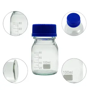 Özelleştirilebilir laboratuvar 100 250 500ml yuvarlak alt mavi vidalı cam medya depolama reaktif şişesi reaktif medya şişesi