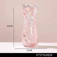 Vase en verre ondulé rose à volants, ensemble de plateaux à fruits, décorations d'intérieur, vase à fleurs pour table, plateau pour plantes hydroponiques