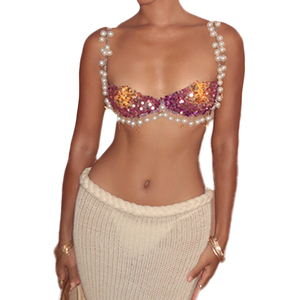 Custom Hand Made Top Minimalist Style Damen Badeanzug New Stylish Printed <span class=keywords><strong>Bikini</strong></span> Triangle Custom Pailletten Stickerei <span class=keywords><strong>Bikini</strong></span> Top - Product Image 1