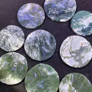 Wholesale Natural Energy Healing Crystals Slab Moss Agate Round Slice Carvings For Feng Shui
