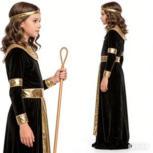 Costume da <span class=keywords><strong>Cleopatra</strong></span> dell'Antico Egitto per Bambine, Abito Cosplay per TV e Film, Vestito da Regina Faraone in Velluto Nero e Oro per Halloween - Product Image 5