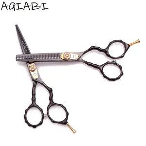 Hair Cutting Scissors 5.5" AQIABI JP Steel Hair Scissors Barber Scissors Thinning Shears Black Bamboo Handle A9010