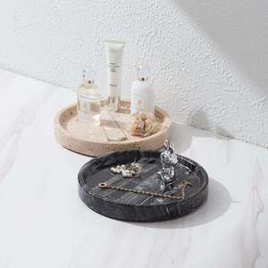 Vassoio Ottomano Contemporaneo Intertrade in Travertino Naturale, Vassoio Decorativo Rotondo per Tavolo da Toeletta - Product Image 4