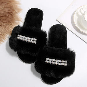 Nouveau commerce extérieur strass fourrure pantoufles plates pour femmes intérieur perlé paresseux chaud coton pantoufles <span class=keywords><strong>Amazon</strong></span> - Product Image 3