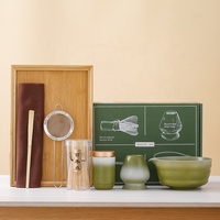 Bol à matcha en céramique avec bec, style rétro de la dynastie Song, dégradé rose, logo personnalisé, ensemble de 7 pièces, boîte cadeau