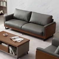 Ensemble de canapés de bureau modernes en cuir à trois places, sectionnels, pour réception, avec table basse et base en acier inoxydable