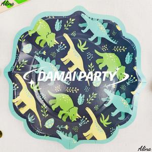 DAMAI Dinosaur Cartoon <b>Disposable</b> Paper <b>Plates</b> Cups Napkins Kids Birthday Party Tableware Set - Product Image 5