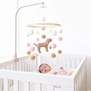 Móvil de Cuna de Animales del Bosque de Fieltro Hecho a Mano Personalizado, Móvil de Guardería de Cachorro Rosa de Fieltro de Color Suave de Primera Calidad, Género Neutro - Product Image 1