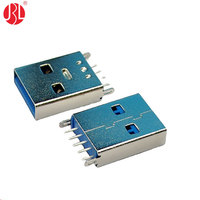 Conector USB 3.0 Tipo A Macho Vertical de Montaje a Placa, Conector USB Macho DIP de 180 Grados con Núcleo de Plástico Azul