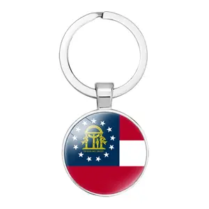 工厂出售低最小起订量定制佐治亚州波多黎各国旗钥匙扣和平吊坠龙虾纽扣钥匙圈