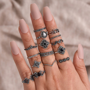 Conjunto de 15 unidades de anillos huecos Vintage bohemios para mujer, anillo de dedo de cristal, joyería Bohemia para mujer, regalos, anillo Vintage - Product Image 4
