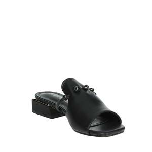 Mules de Mujer Laura Biagiotti, Sandalias de Tacón Bajo de Cuero Negro - Product Image 5