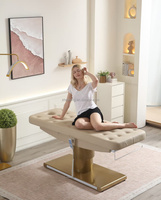 Ensemble de lit de beauté électrique moderne et élégant, base métallique de luxe, mobilier de salon de beauté, table de massage facial pour spa, portable en PU pour salon.