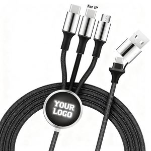Câble de charge USB Type C en cuivre pur avec logo personnalisé, promotionnel, 1,2 m, tressé en nylon, double entrée 3.2, avec LED - Product Image 1