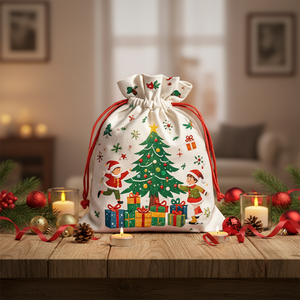 <b>Personalised</b> Christmas Sublimation Gift Pouch Cotton Canvas Santa Sacks Packaging <b>Drawstring</b> <b>Bag</b> - Product Image 3