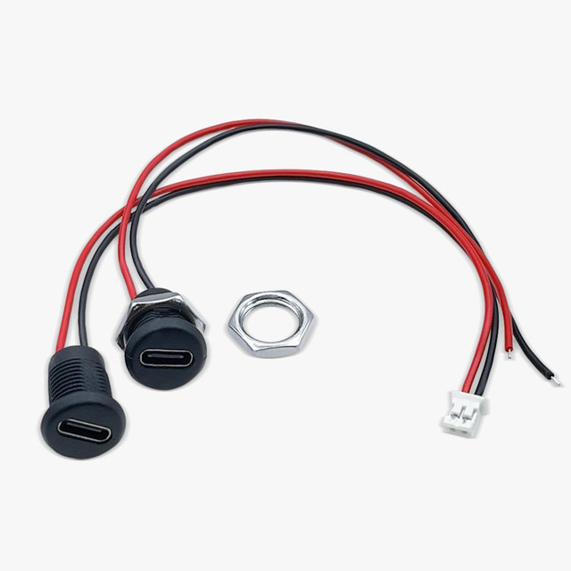 Custom USB C Female 2-Pin Connector with Cable Waterproof Receptacle Panel Mount Type C Port for Electronic Equipment