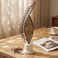 Sculpture en métal en forme d'œil, base en marbre, art métallique abstrait moderne, ornement de table, décoration de bureau, maison, hôtel, artisanat