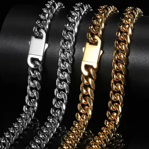 Hip Hop individuelles Logo Edelstahl PVD 18K vergoldet klobiges Halsband Miami kubanische Gliederkette Armband Halsband für Herren
