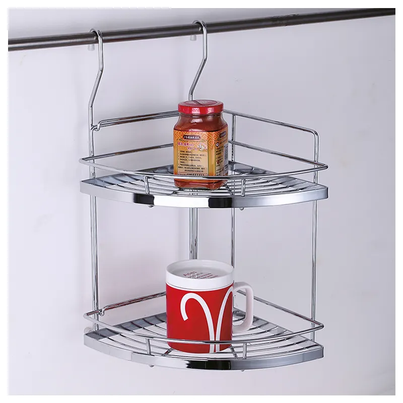 2 Tiers Kitchen Cabinet Organizer Convenient Wall Mounted Spice Rack Seasoning Basket For Kitchen Storage