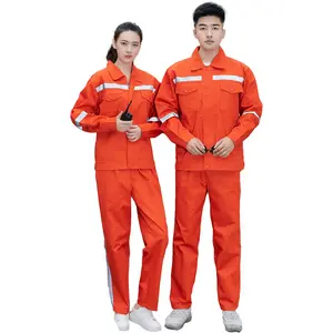 Breathable Comfortable Men's Work Clothes Customization Orange With Reflective Ribbons Strips