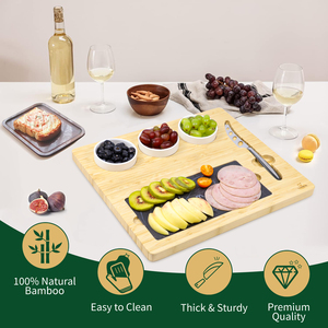 Plateau amovible en <span class=keywords><strong>ardoise</strong></span> GL Eco Friendly pour la <span class=keywords><strong>cuisine</strong></span> Planche à charcuterie Planche à fromage en bambou avec ensemble de couteaux et tasse en céramique - Product Image 4