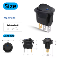 Interrupteur à bascule rond de 20 mm, 12 volts, 20 ampères, 3 broches, marche/arrêt, pour cafetière, bateau, voiture, mini-interrupteur à bascule LED