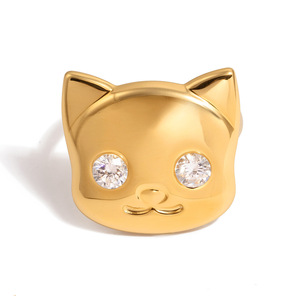 Cartoon <b>Cat</b> Zircon Open <b>Ring</b> For Women Gold Tone Animal Shape Jewelry Gift - Product Image 5
