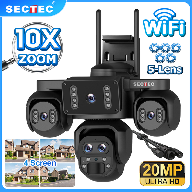 For IP66 Waterproof Security Camera 20MP 4G PTZ 10X Zoom 5 Lens Human Tracking 24/7 Recording Two-Way CMOS Outdoor CCTV