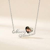 Collier personnalisé avec photo et deux noms, bijoux en acier inoxydable avec photo couleur, cadeau d'anniversaire pour couple