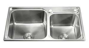Évier de cuisine double à finition satinée 750x450mm en acier inoxydable SUS304 avec robinet 801 intégré - Product Image 6