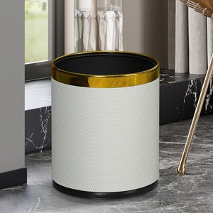 Large Open Top Trash Can 10L Durable Rattan Leather Home Living Room Kitchen Bathroom Hotel Use - Product Image 3