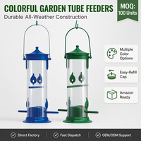 Mangeoire à oiseaux suspendue en tube transparent, plusieurs ports, résistante aux intempéries, en plastique écologique, bronze, pour oiseaux sauvages, jardin, cour, grande taille