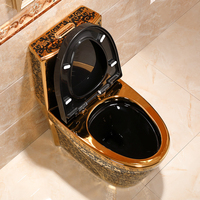 Sanitaire Salle De Bains Cuvette De Toilette Dorée Et Piédestal Lavabo Une Pièce Céramique De Luxe Noir Et Or Wc Ensemble De Toilette