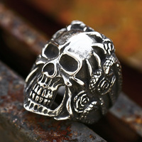 SS8-1293R 2024 mode baru 316L baja nirkarat cincin ular tengkorak pengendara sepeda pria Punk cincin bunga perhiasan keren
