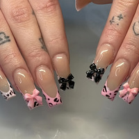 Faux Ongles Longs Carrés à Presser, French Manucure, Artificiels, 3D, Noir Rose, Faits Main, Fournitures de Salon de Manucure en Gros