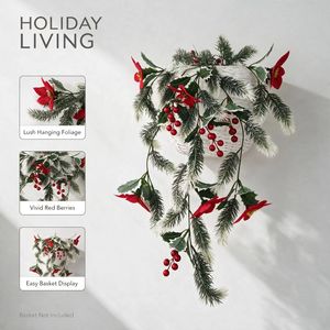 Adorno Navideño de Agujas de <span class=keywords><strong>Pino</strong></span> y Bayas de Acebo de Plástico Hecho a Mano - Decoración Festiva para Puerta/Pared (sin Cesta) - Product Image 2