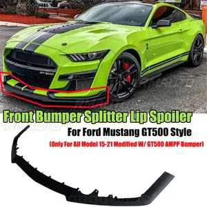 ลิ้นกันชนหน้า 3 ชิ้น สำหรับ Ford Mustang GT500 สไตล์สปอยเลอร์วิงเล็ต สีดำเงาคาร์บอนแบบดั้งเดิม - Product Image 1