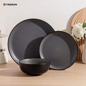 Vente en gros de vaisselle en céramique de qualité C, grande promotion, ensemble complet de vaisselle rustique occidentale marron et noire pour restaurant - Product Image 6