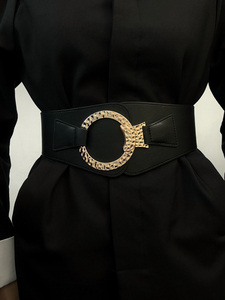 Cintura da donna versatile, elegante e sofisticata, con fibbia rotonda, abbinabile a gonne, abiti e tailleur; cintura elastica in vita. - Product Image 5