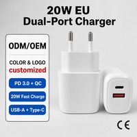 Chargeur double port 20W 18W PD, adaptateur d'alimentation super rapide, protection OVP, adaptateur universel de type C pour smartphone et tablette